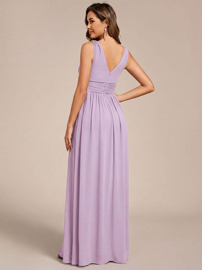 ever HUSH|V Neck Sleeveless Pleated Chiffon Evening Dress