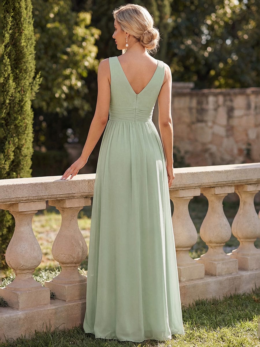 Elegant V Neck A Line Chiffon Maxi Bridesamid Dresses #color_Mint Green