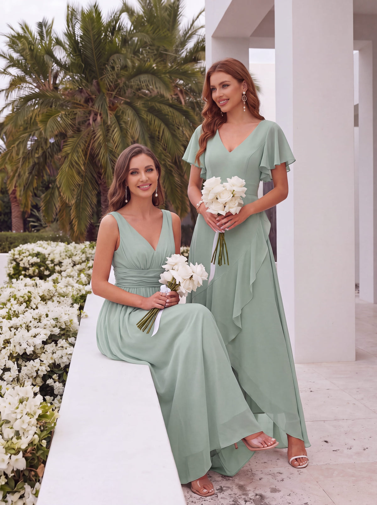Charming Chiffon Bridesmaid Dress with Lotus Leaf Hemline #color_Mint Green