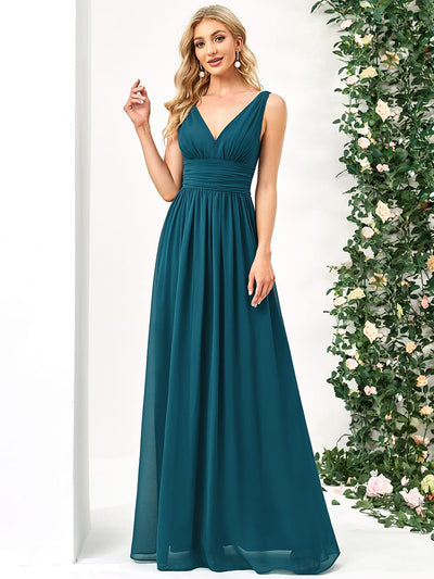 ever HUSH|V Neck Sleeveless Pleated Chiffon Maxi Mother Of The Bride Dresses