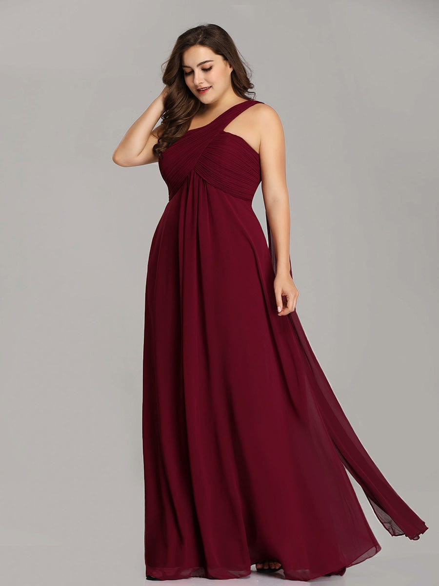 One Shoulder Maxi Bridesmaid Dresses #color_Burgundy