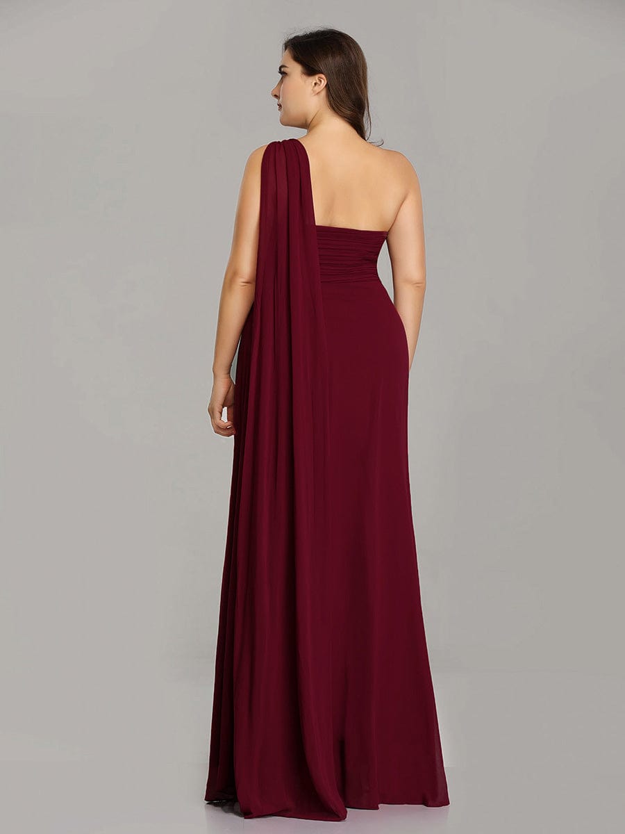 One Shoulder Maxi Bridesmaid Dresses #color_Burgundy