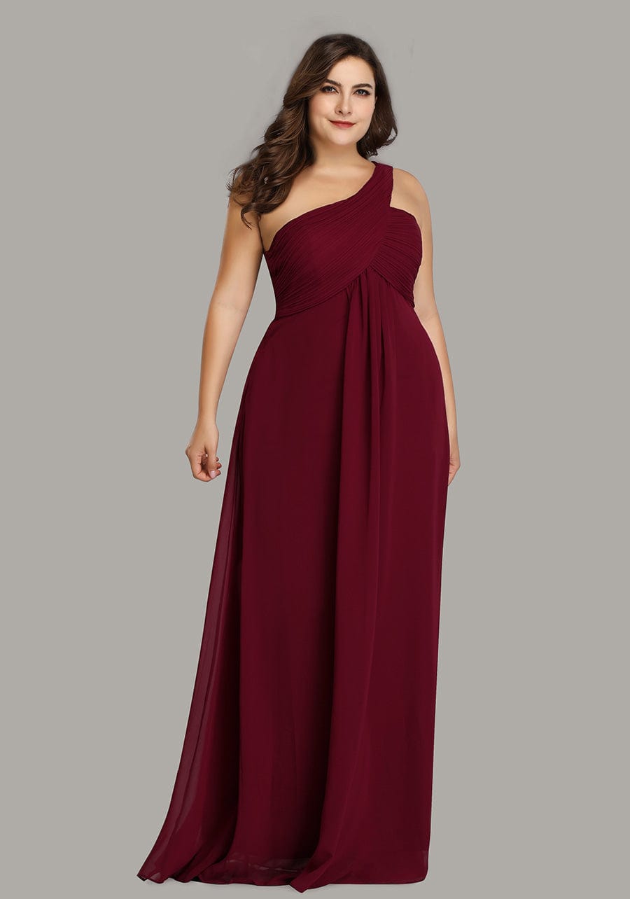 One Shoulder Maxi Bridesmaid Dresses #color_Burgundy