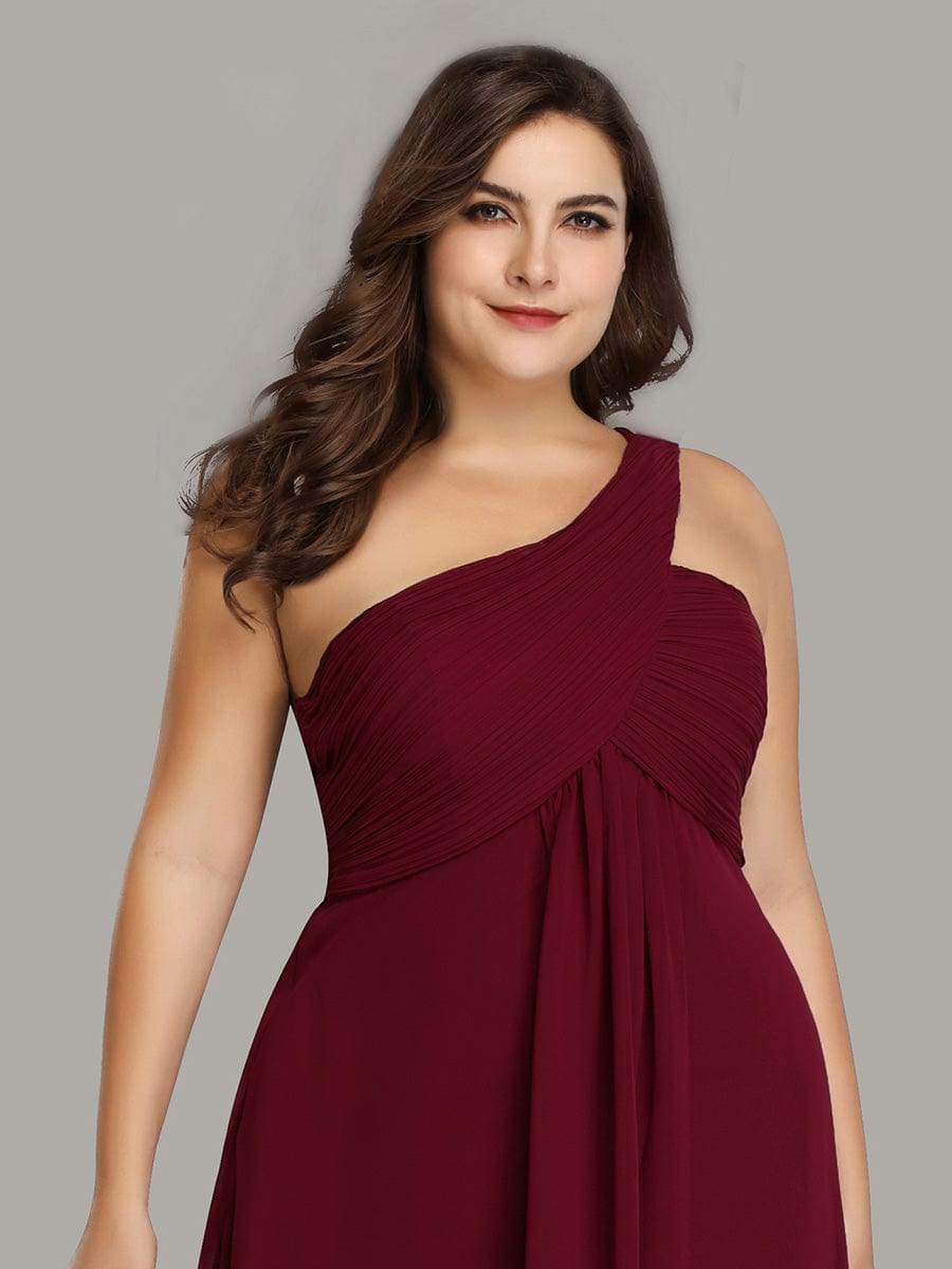 One Shoulder Maxi Bridesmaid Dresses #color_Burgundy