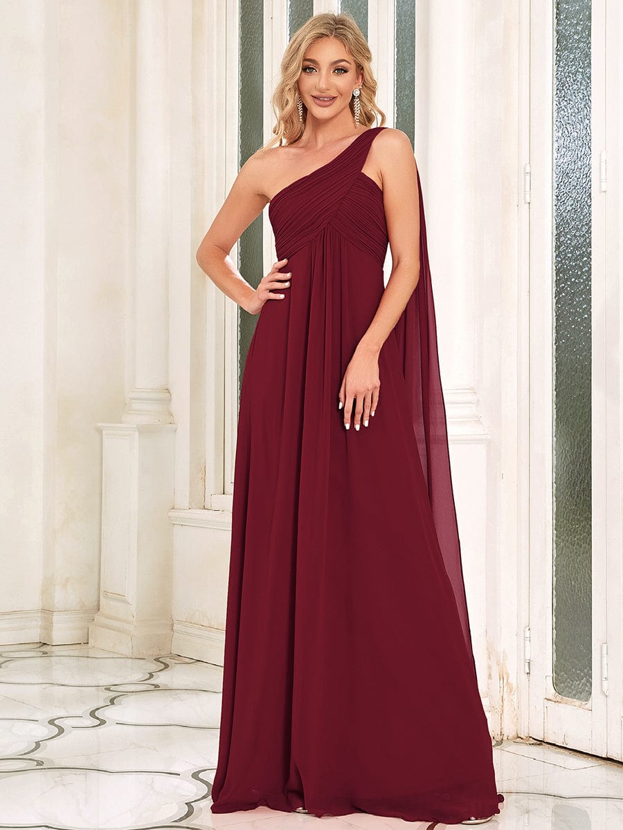 One Shoulder Maxi Bridesmaid Dresses #color_Burgundy