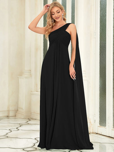 One Shoulder Maxi Bridesmaid Dresses #color_Black
