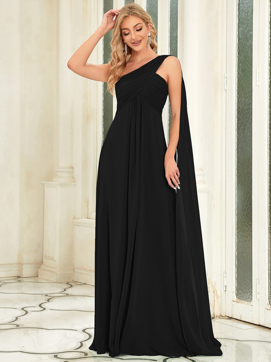 One Shoulder Maxi Bridesmaid Dresses #color_Black