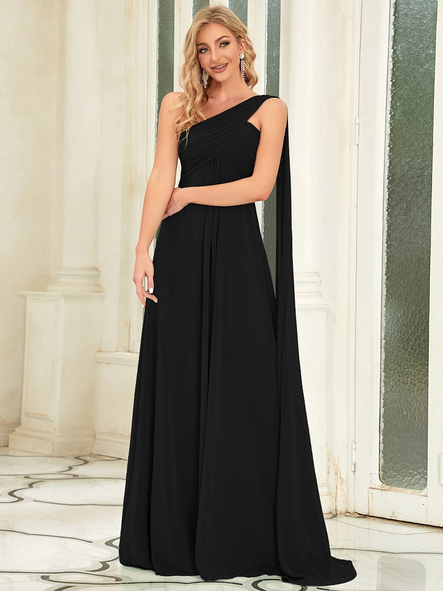 One Shoulder Maxi Bridesmaid Dresses #color_Black