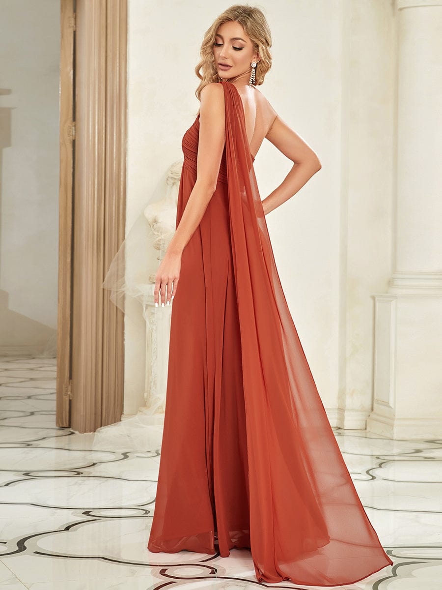 One Shoulder Maxi Bridesmaid Dresses #color_Burnt Orange