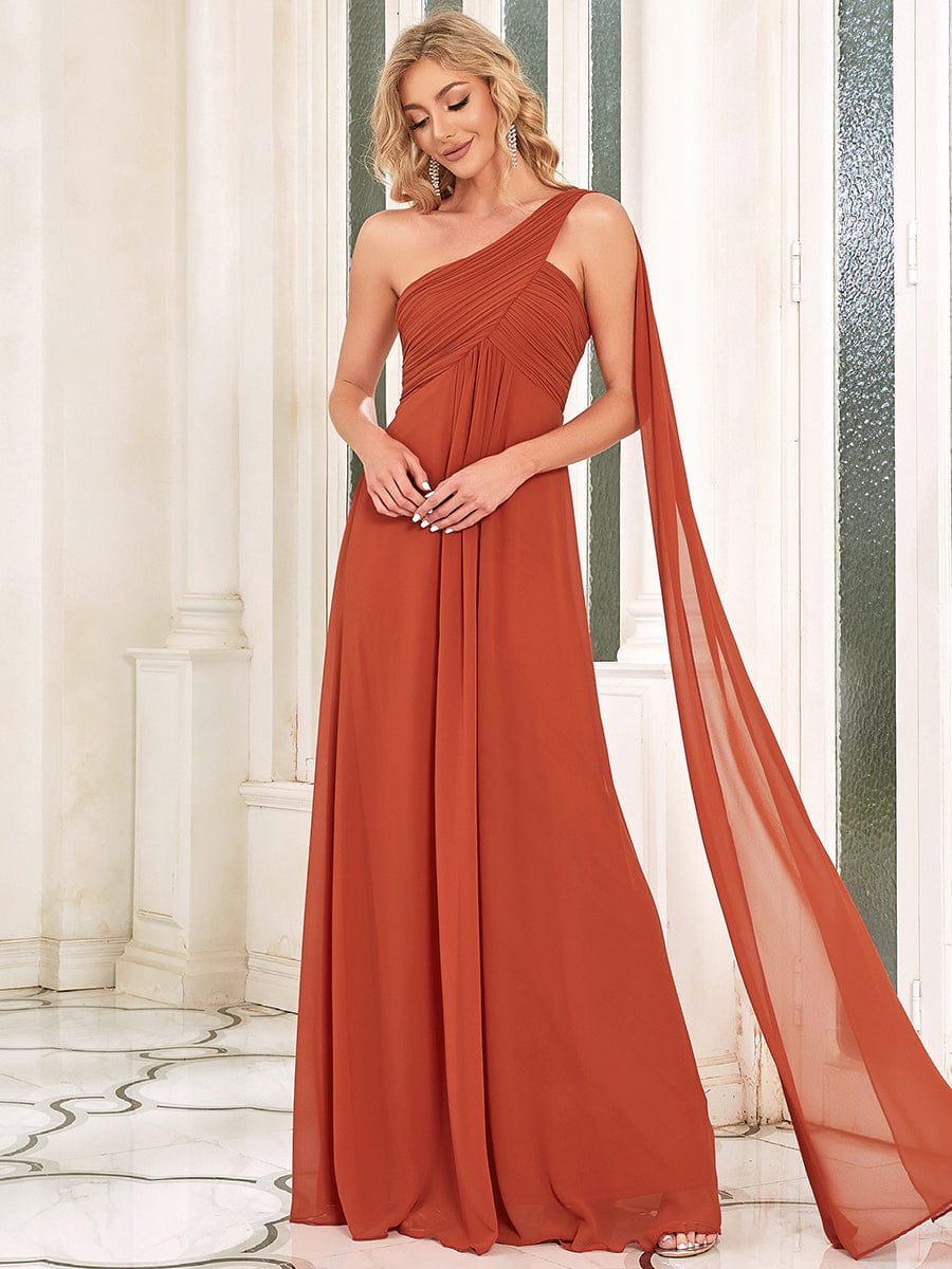 One Shoulder Maxi Bridesmaid Dresses #color_Burnt Orange