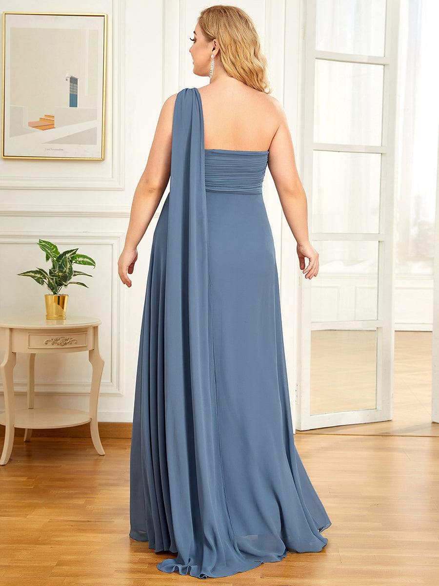 One Shoulder Maxi Bridesmaid Dresses #color_Dusty Blue