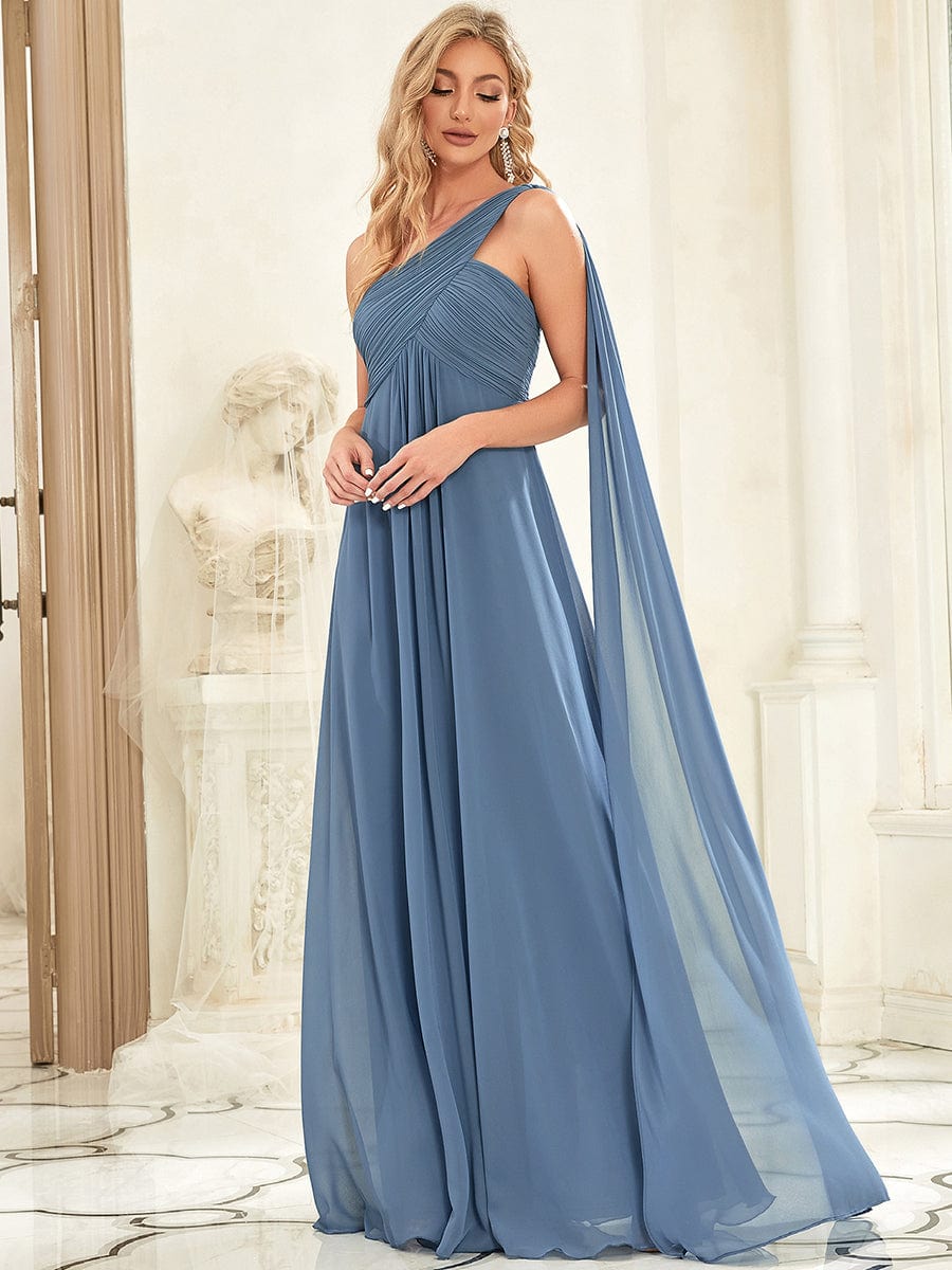 One Shoulder Maxi Bridesmaid Dresses #color_Dusty Blue