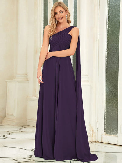 One Shoulder Maxi Bridesmaid Dresses #color_Dark Purple