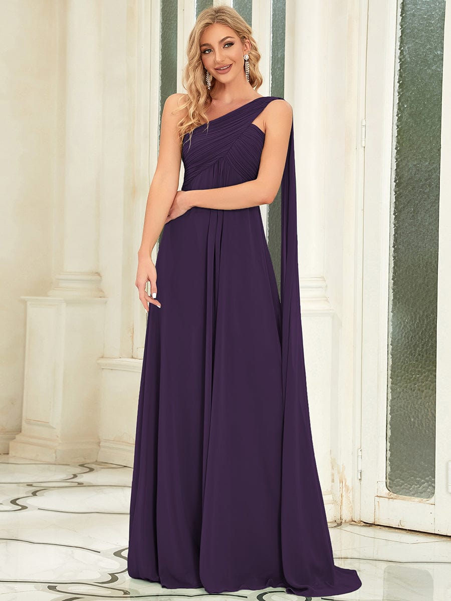 One Shoulder Maxi Bridesmaid Dresses #color_Dark Purple