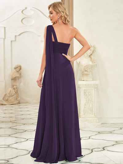 One Shoulder Maxi Bridesmaid Dresses #color_Dark Purple