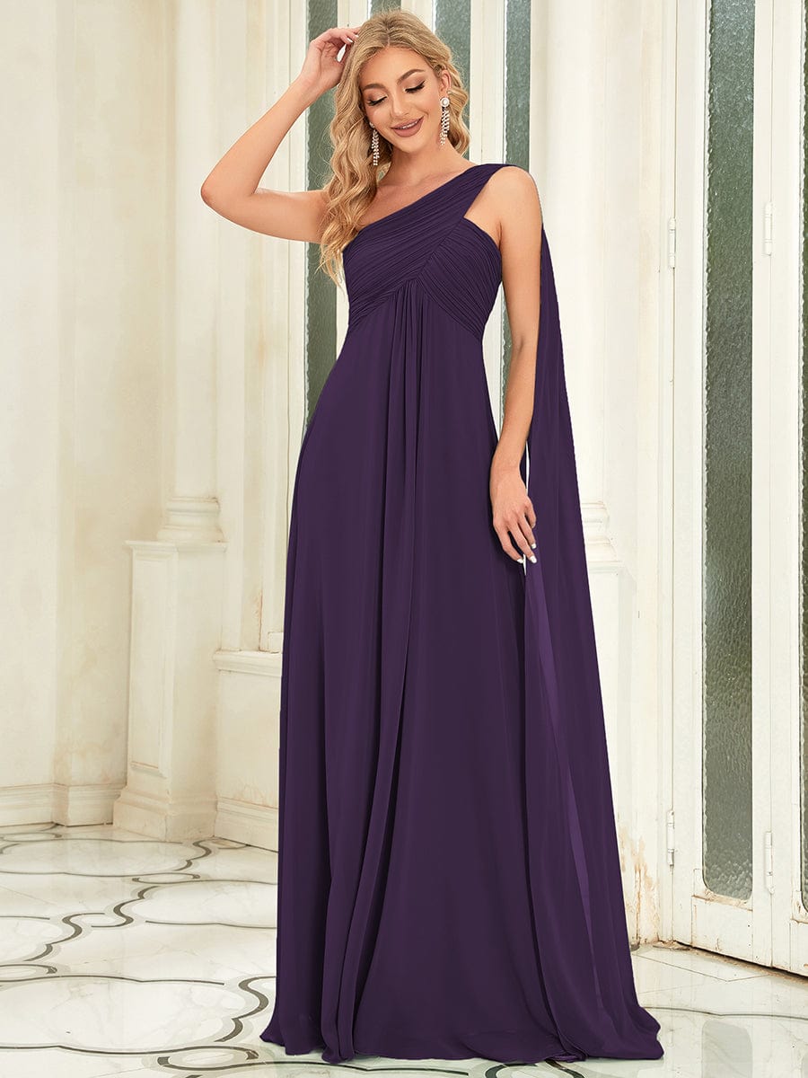 One Shoulder Maxi Bridesmaid Dresses #color_Dark Purple