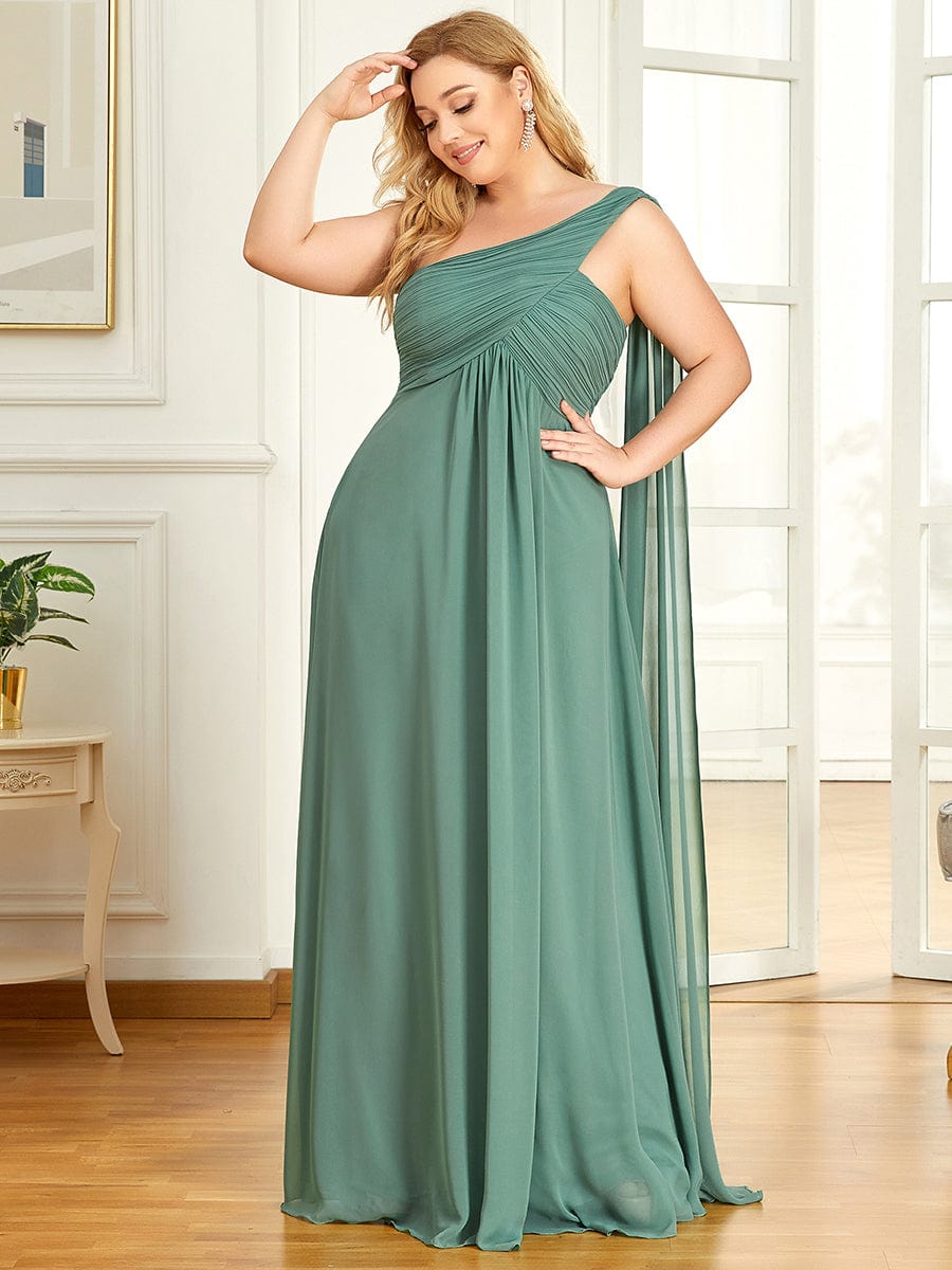 One Shoulder Maxi Bridesmaid Dresses #color_Green Bean