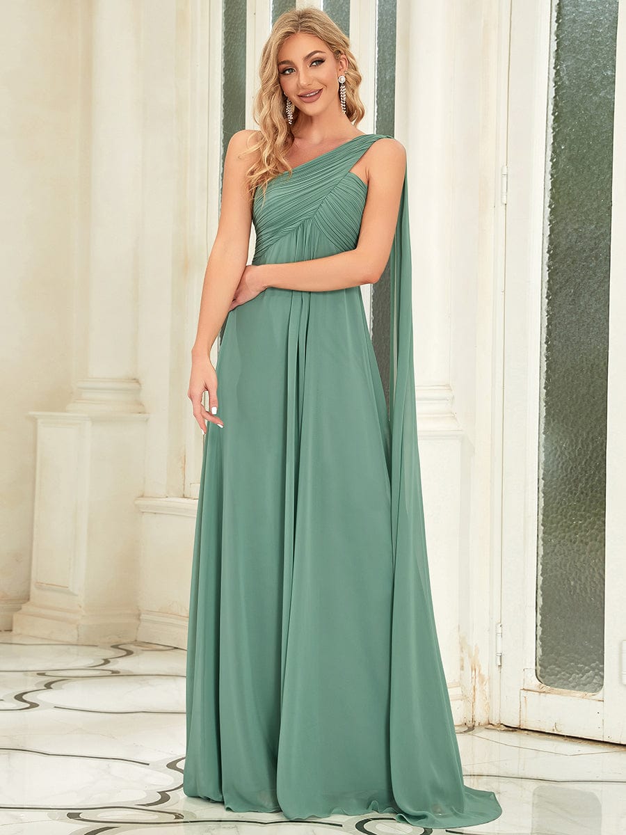 One Shoulder Maxi Bridesmaid Dresses #color_Green Bean