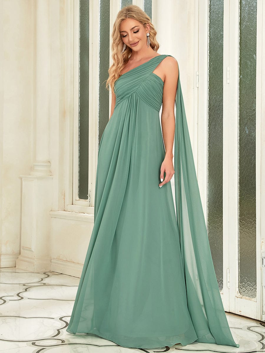 One Shoulder Maxi Bridesmaid Dresses #color_Green Bean
