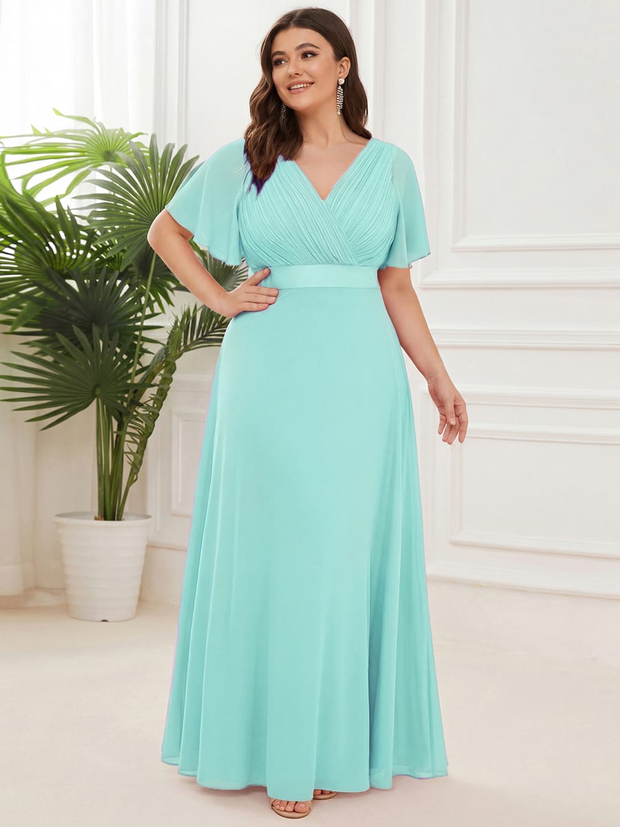High Waist Short Sleeves Bridesmaid Dress #color_Pastel Blue