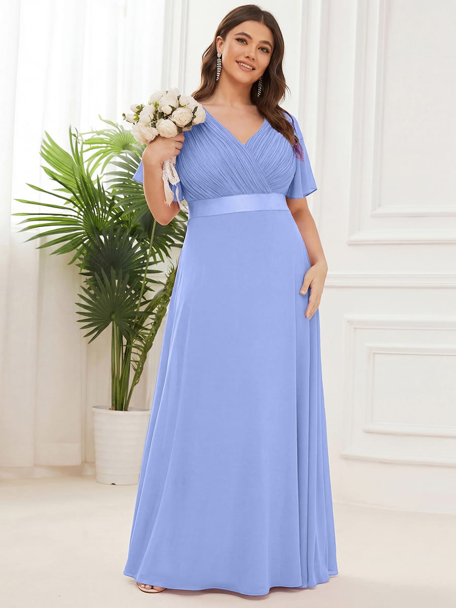 High Waist Short Sleeves Bridesmaid Dress #color_Cornflower Blue