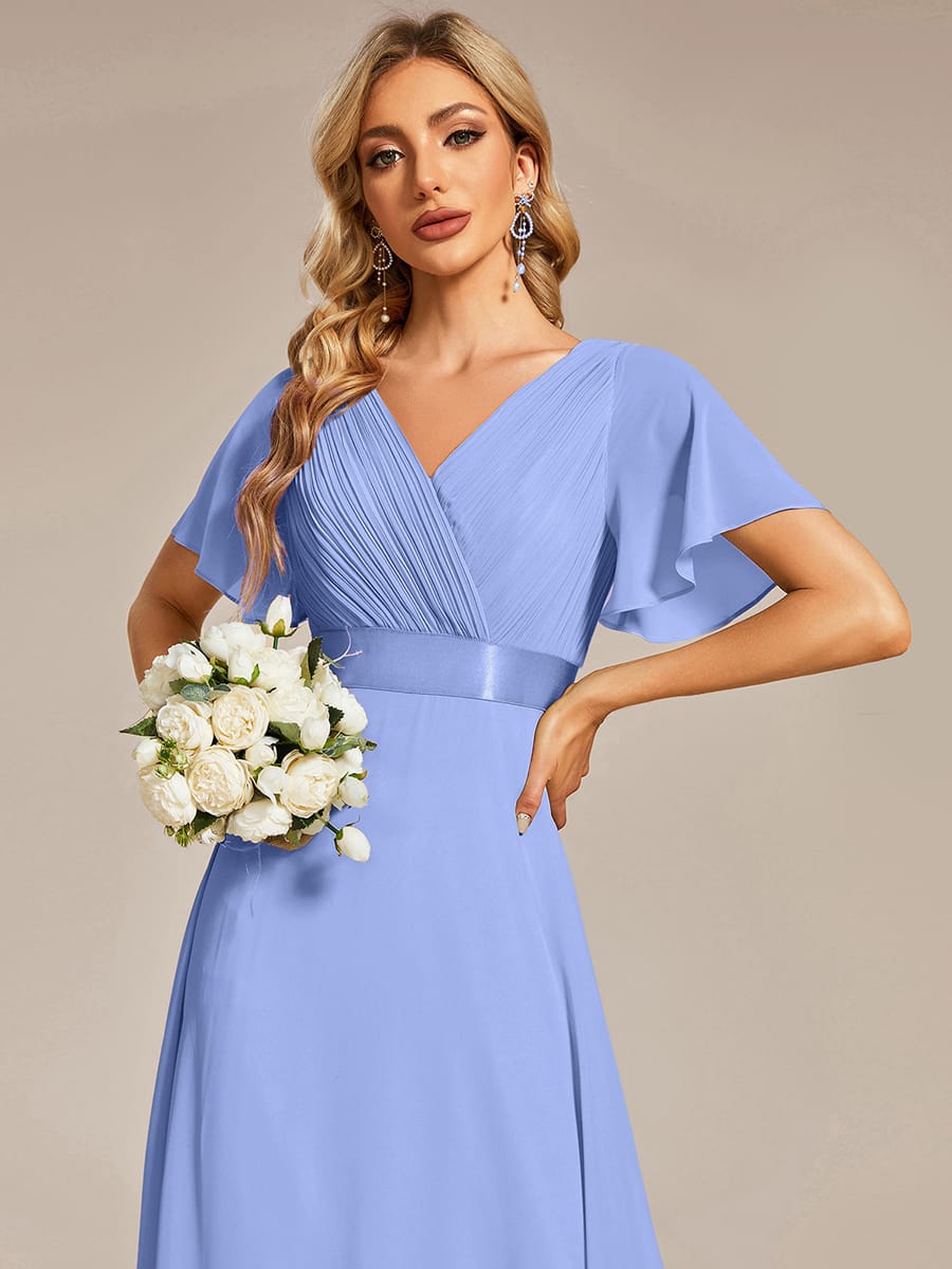 High Waist Short Sleeves Bridesmaid Dress #color_Cornflower Blue