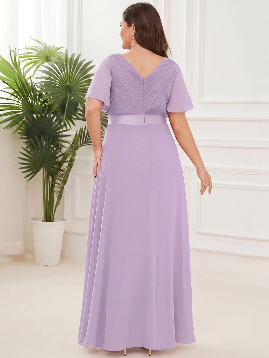 High Waist Short Sleeves Bridesmaid Dress #color_Frosted Lilac