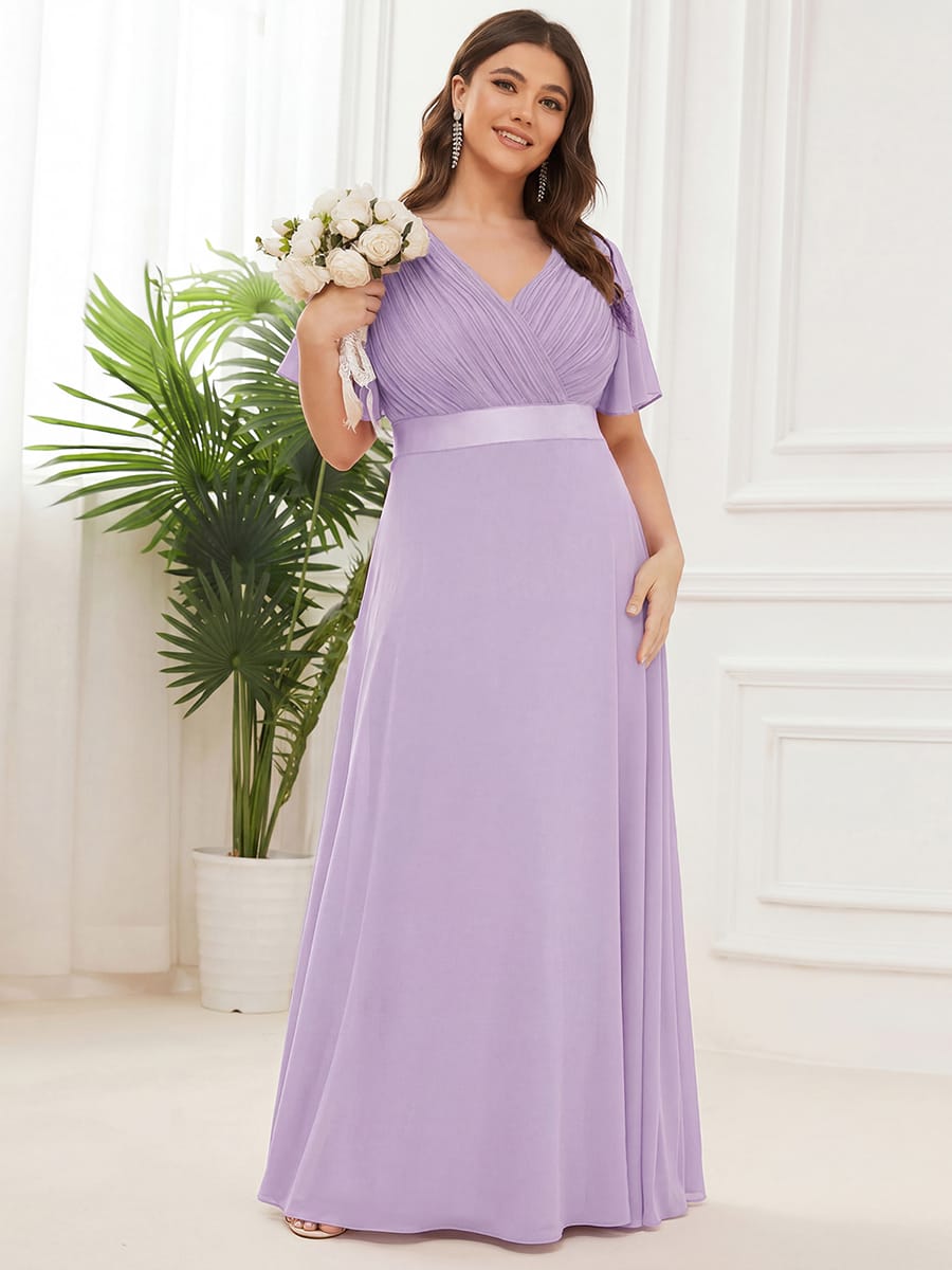 High Waist Short Sleeves Bridesmaid Dress #color_Frosted Lilac