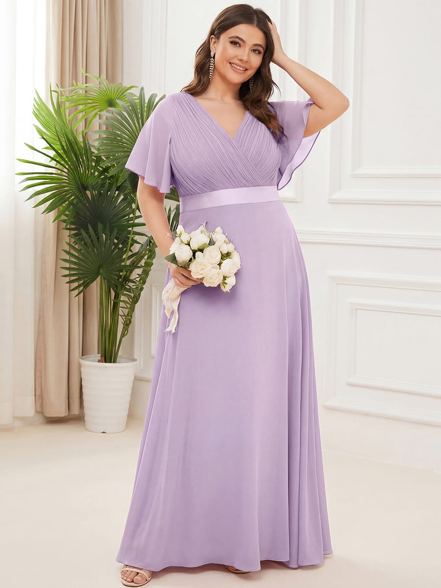 High Waist Short Sleeves Bridesmaid Dress #color_Frosted Lilac