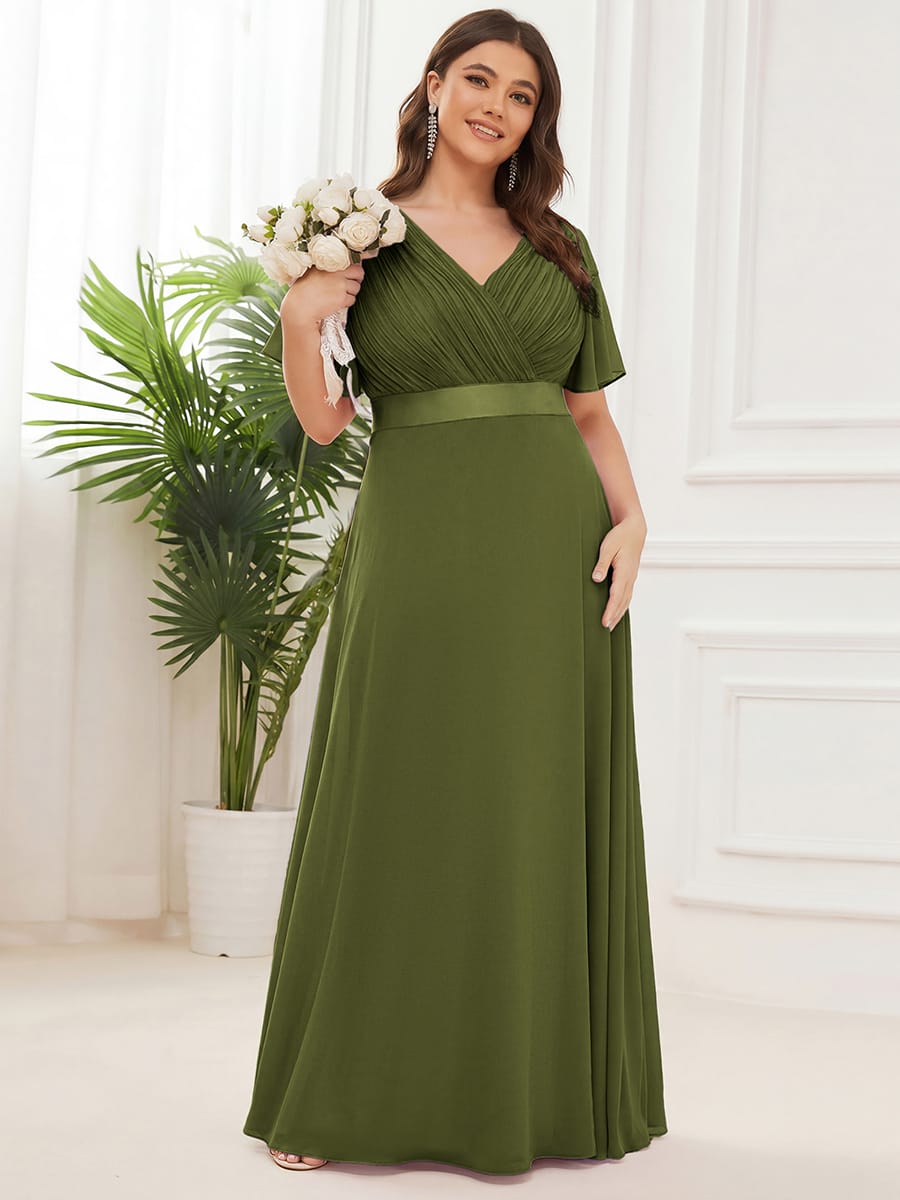 High Waist Short Sleeves Bridesmaid Dress #color_Olive Green
