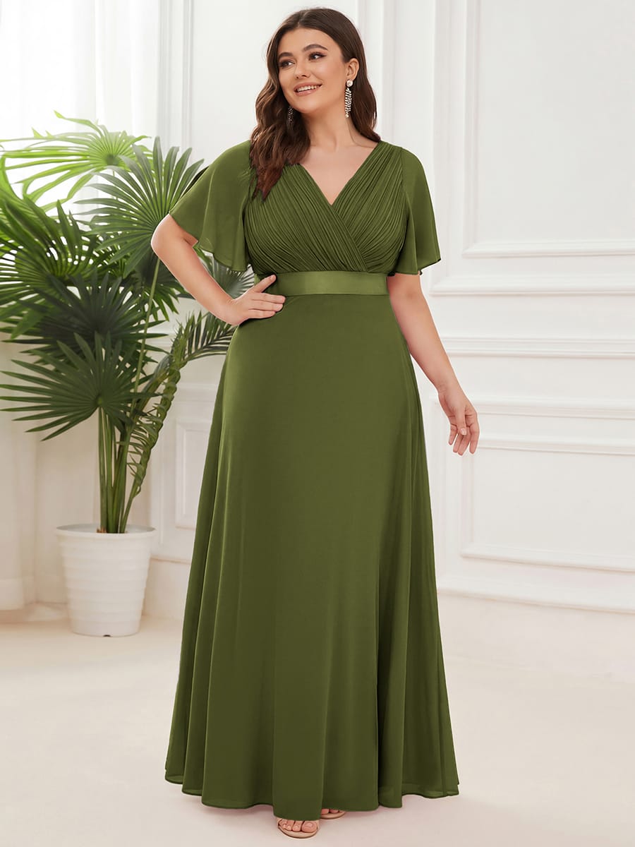 High Waist Short Sleeves Bridesmaid Dress #color_Olive Green