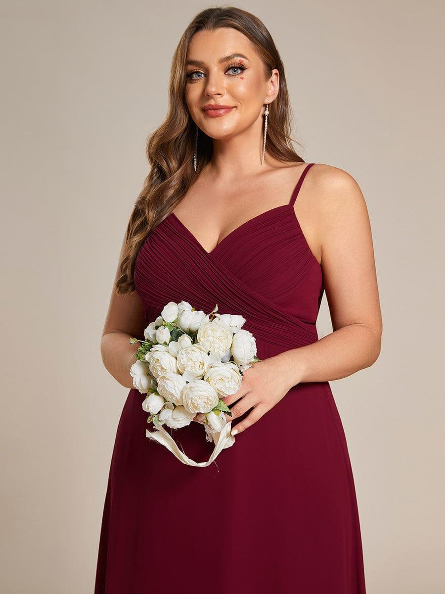 Custom Size Plus Size Pleated Sweetheart Backless Floor Length Bridesmaid Dress #color_Burgundy