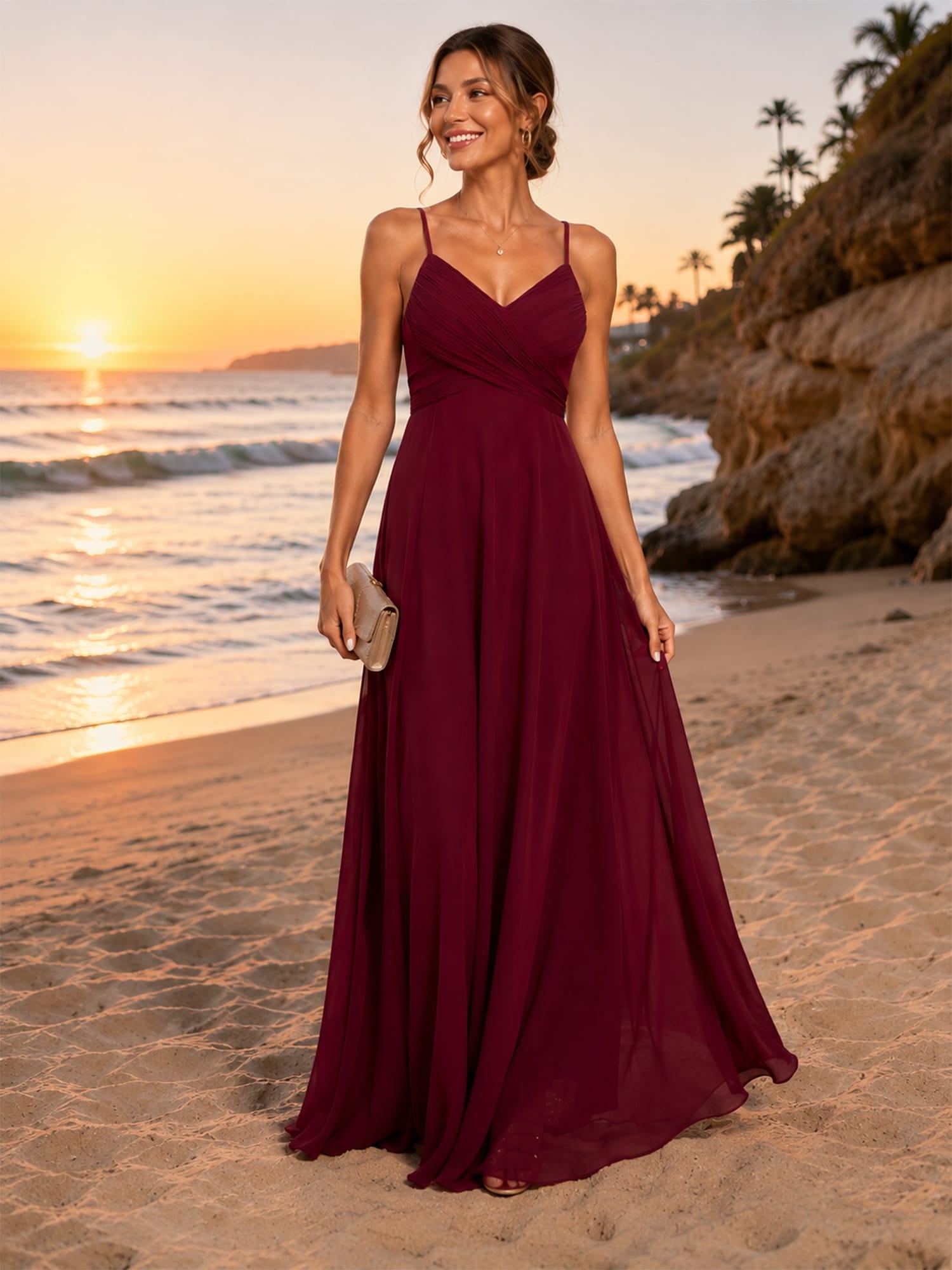 Sweetheart Draped Back Floor Length Bridesmaid Dress #color_Burgundy