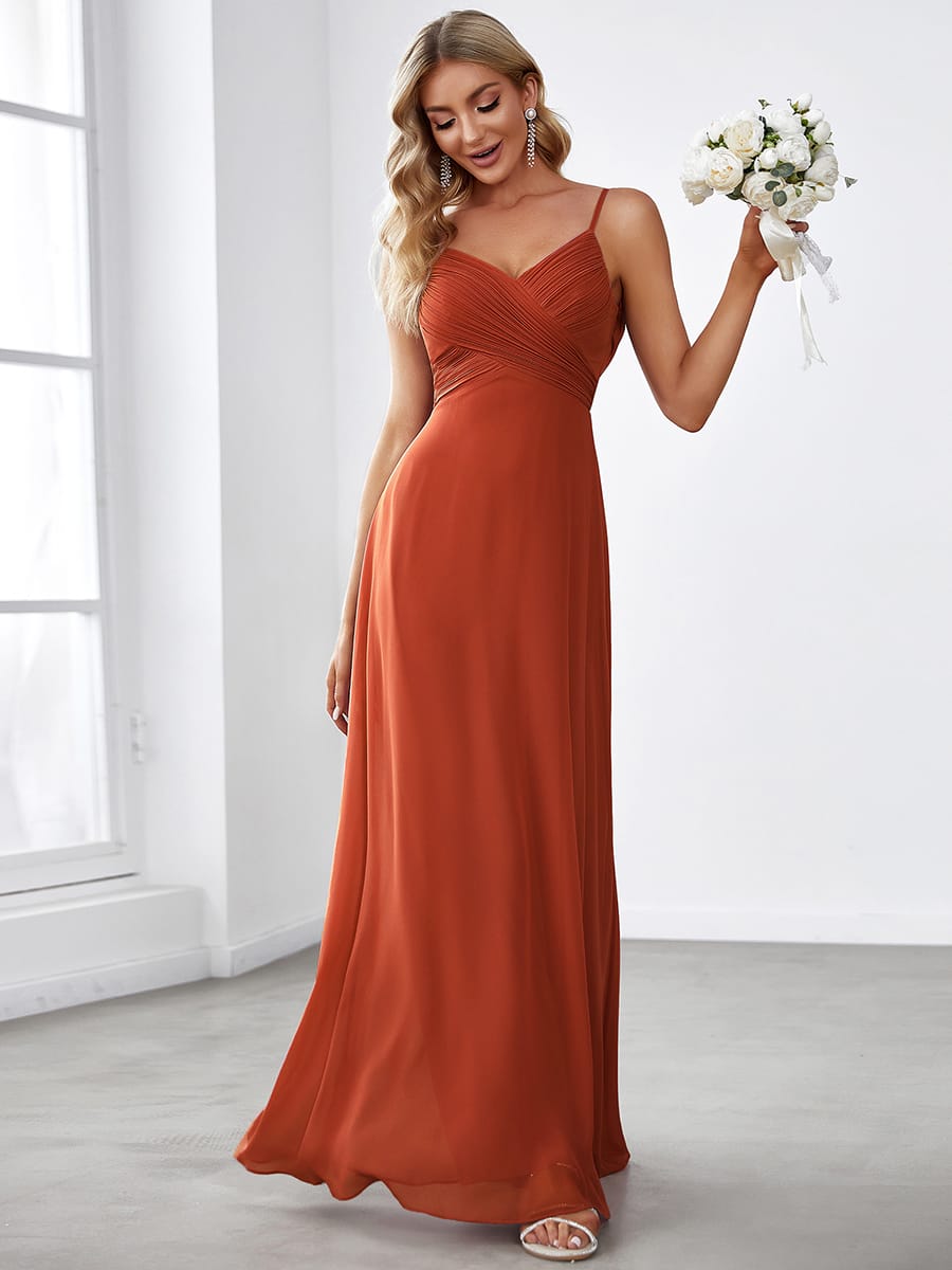 Sweetheart Draped Back Floor Length Bridesmaid Dress #color_Burnt Orange