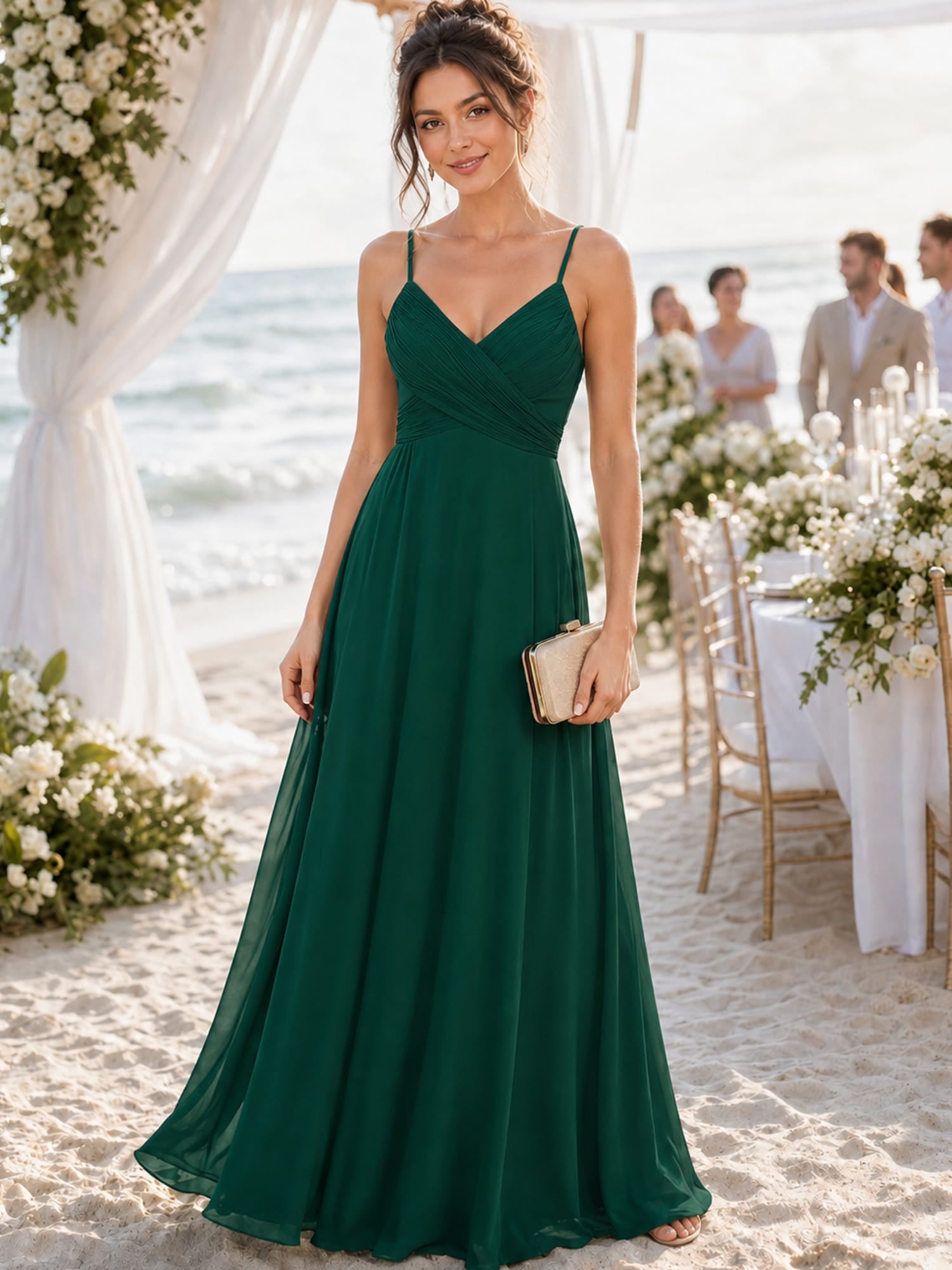 Sweetheart Draped Back Floor Length Bridesmaid Dress #color_Dark Green