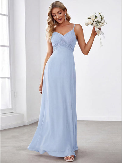 princess polly baby blue dress CHIFFON BRIDAL DRESS WITH BEADED LACE TOP AND SLIT ON THE SKIRT main image 0