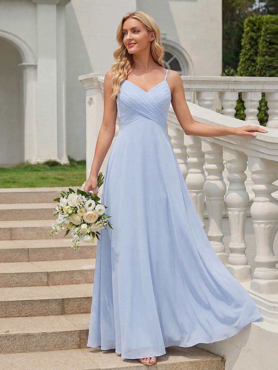 Sweetheart Draped Back Floor Length Bridesmaid Dress #color_Ice Blue