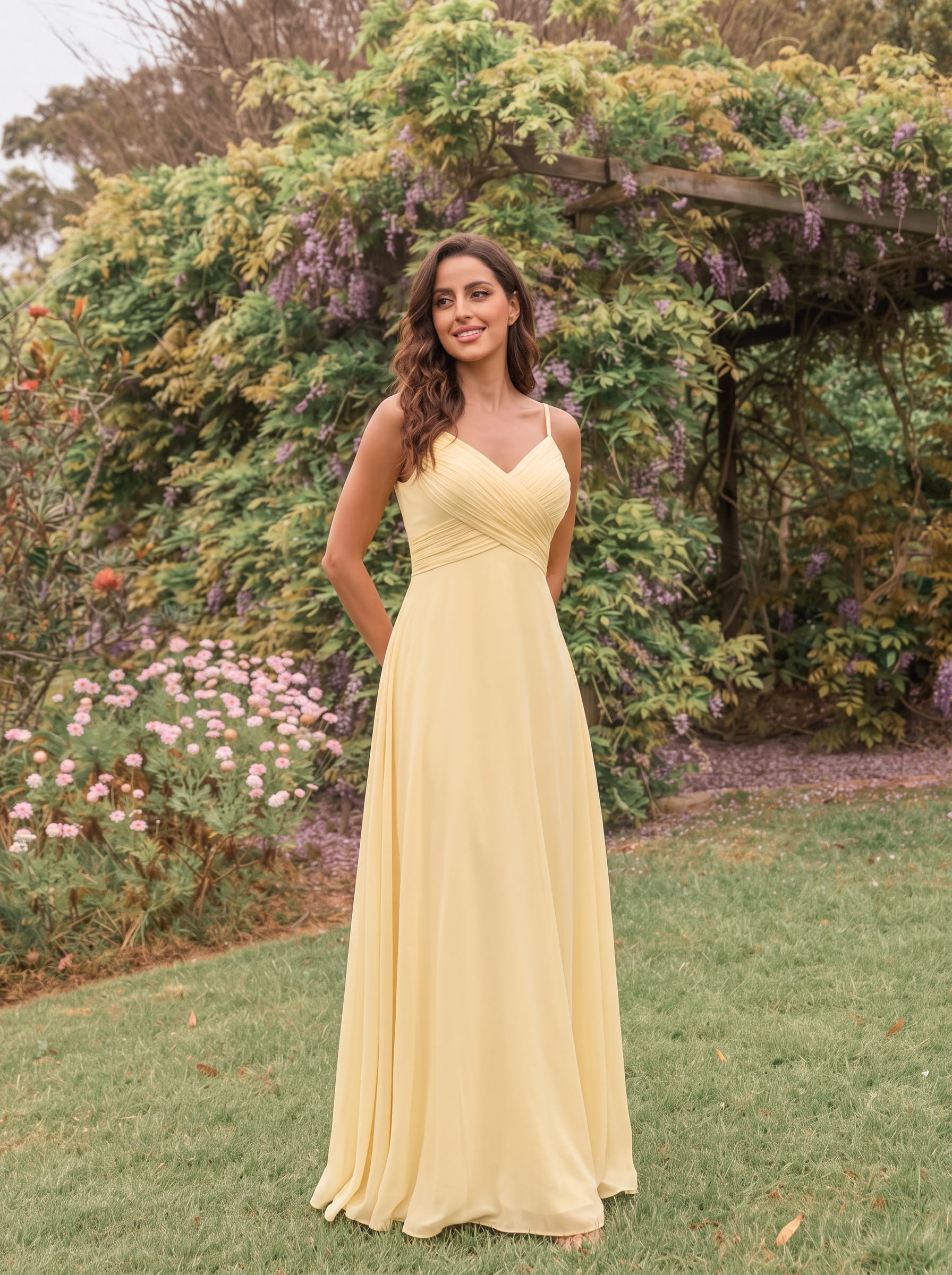 Sweetheart Draped Back Floor Length Bridesmaid Dress #color_Yellow