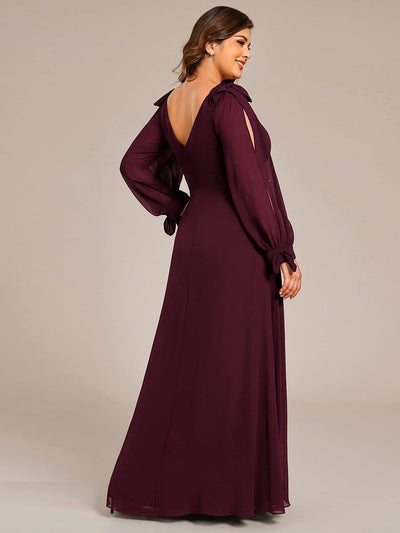 pretty IVORY|Plus Size Split Long Sleeve V-Neck Bridesmaid Dress