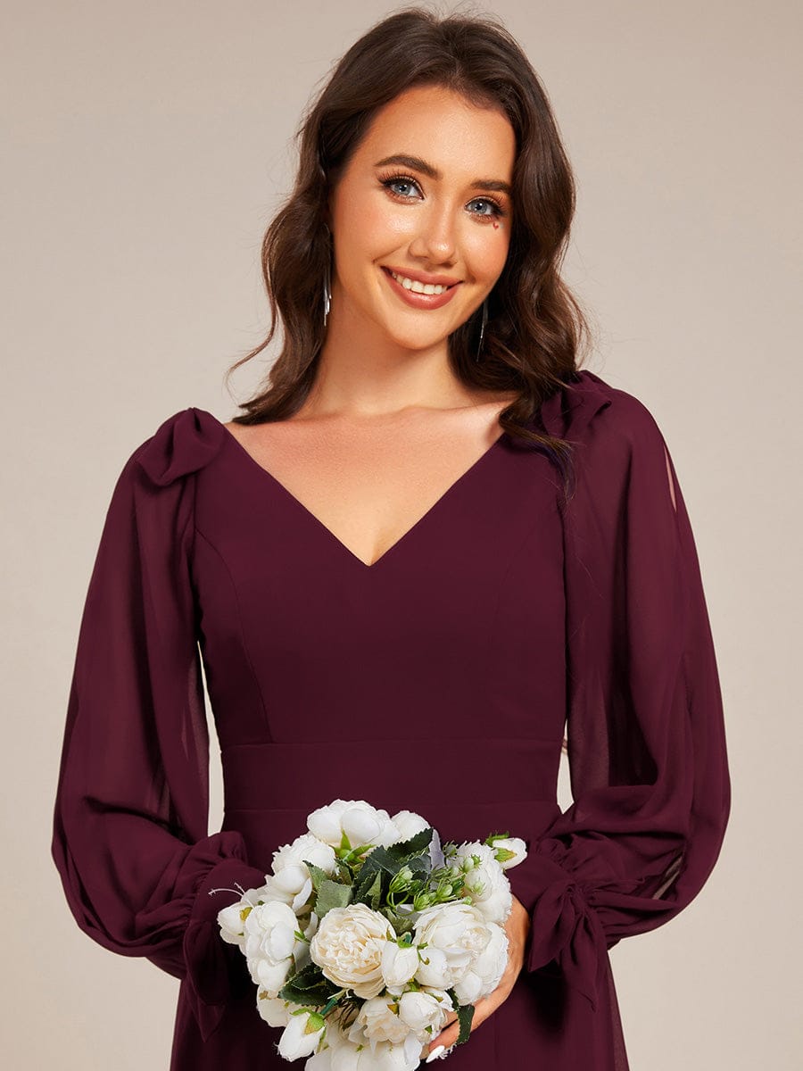 Gentle Split Sleeve Low Back Thigh Slit Dress in Dark Green #color_Mulberry