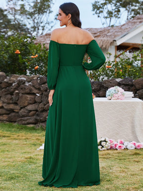 Long-Sleeved Chiffon Off Shoulder Bridesmaid Dresses with High Slit
