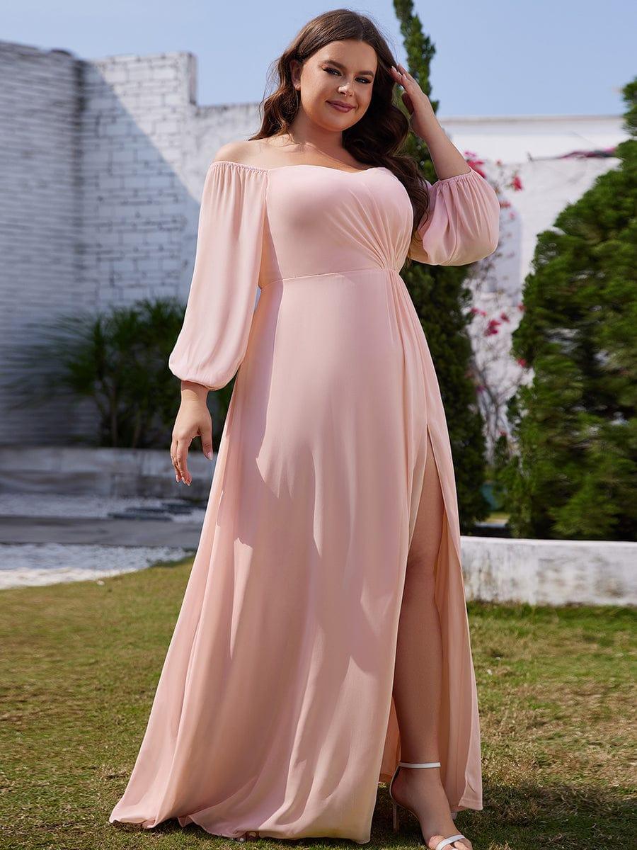 Plus Size Pink Bridesmaid Dresses Long Sleeve Chiffon Dress Long