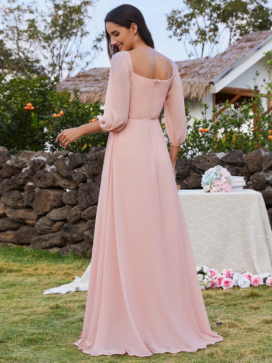 Long-Sleeved Chiffon Off Shoulder Evening Dresses with High Slit #color_Pink