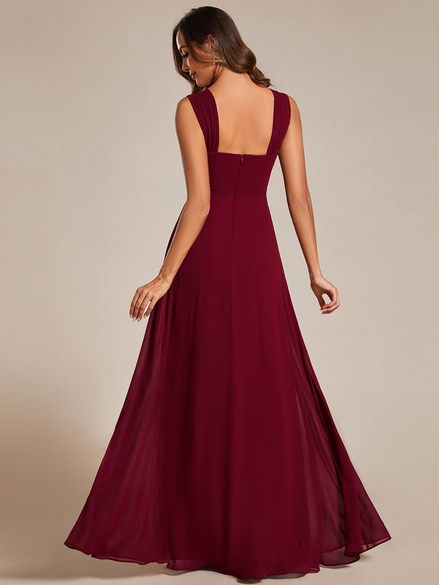Chiffon High-Waisted Square Neck Sleeveless Bridesmaid Dress #color_Burgundy