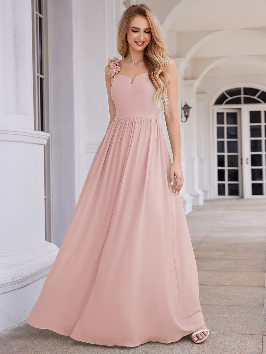 V-Neck Floral Strap Chiffon Maxi Dress in Pink