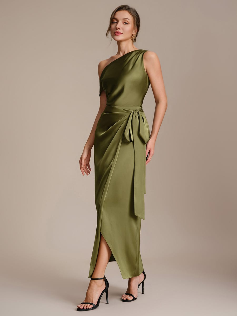 Satin Off-the-shoulder Sleeve Off The Shoulder Tops #color_Olive Green
