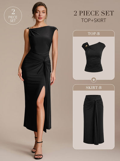 Knit Cap Sleeve Asymmetrical Neckline Top