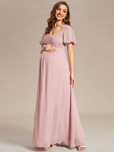 Short Sleeve A-Line Chiffon Pleated Tie-Back Maternity Dress #Color_Dusty Rose