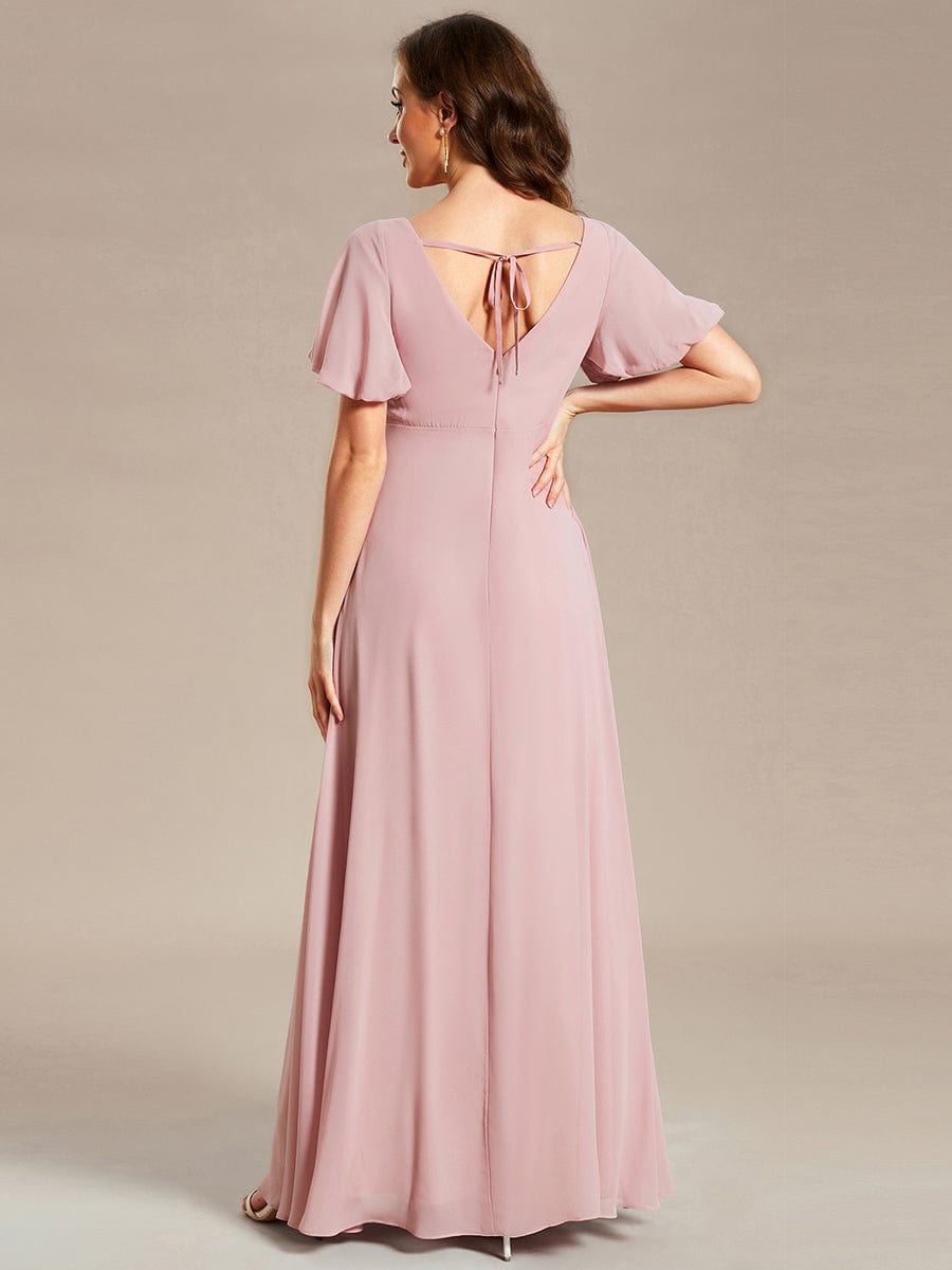 Short Sleeve A-Line Chiffon Pleated Tie-Back Maternity Dress #Color_Dusty Rose