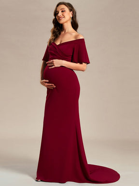 V-Neck Off-Shoulder A-Line Fishtail Maternity Dress